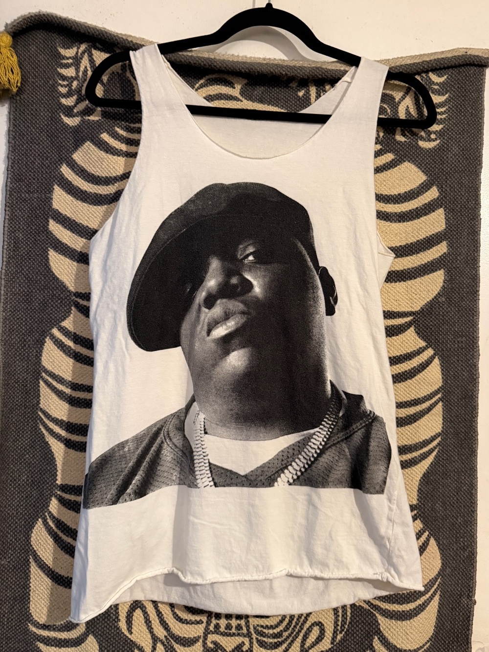 Vintage White Biggie Smalls Notorious BIG Tank Top with Black Photo graphic